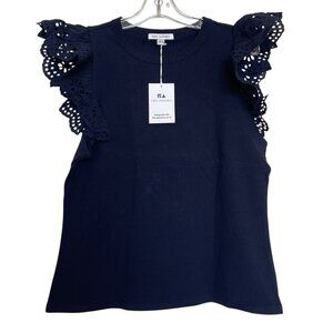 Free Assembly T Shirt Womens Size Large L Blue Eyelet Flutter Sleeve